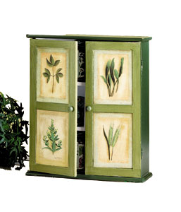 Green Leaf Motif Wood Cabinet