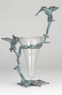 Brass Hummingbird Glass Vase