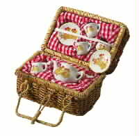 10 pc Tea Set In Basket w/Teddy